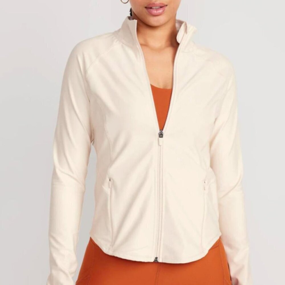 OLD NAVY Powersoft Full Zip Jacket Plus Size 3X Cream Womens Activewear NWT